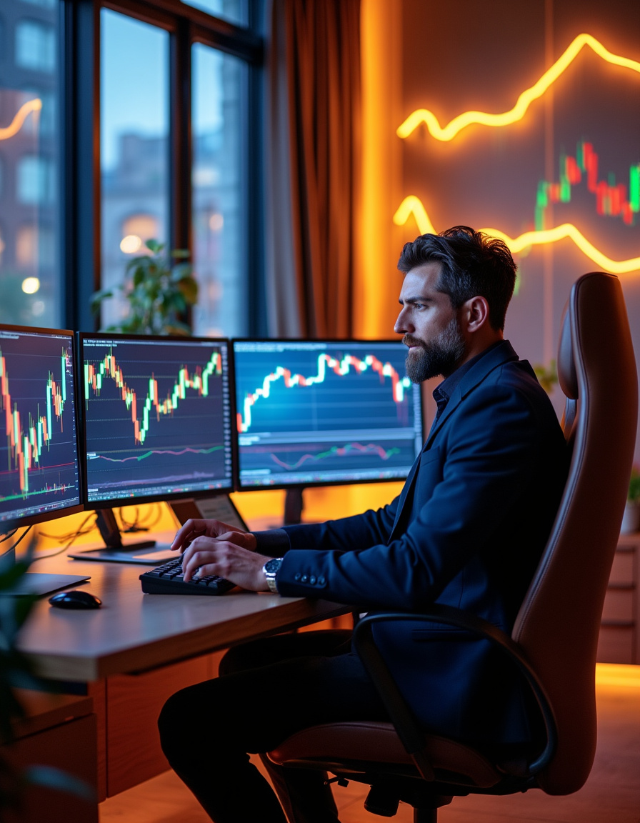 Trading chart with green and red candlesticks